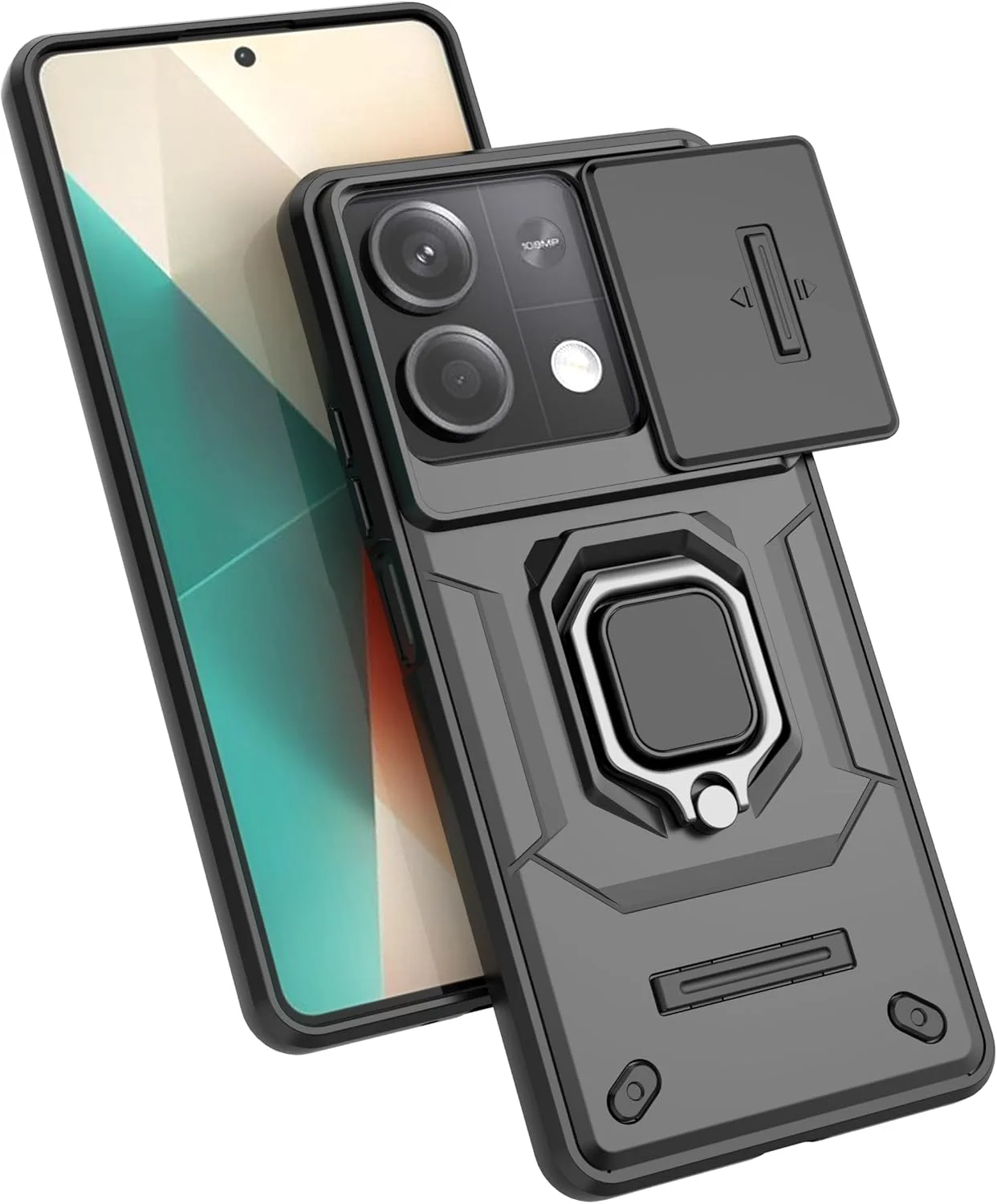 قاب محافظ گوشی شیائومی ردمی نوت ۱۳ 5G به همراه [2 عدد] محافظ صفحه نمایش شیشه ای، محافظ زرهی مقاوم [سطح نظامی]، محافظ لنز و استند مغناطیسی