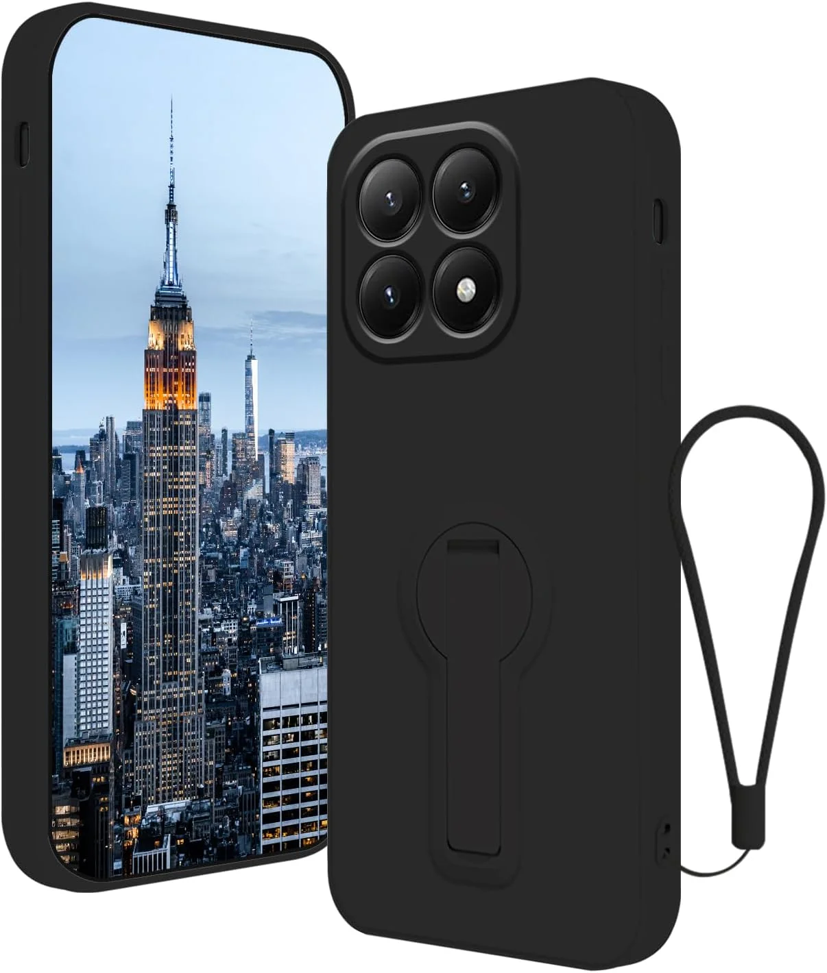 قاب محافظ سیلیکونی سازگار با گوشی شیائومی 15T به همراه استند و بند مچی (مشکی)