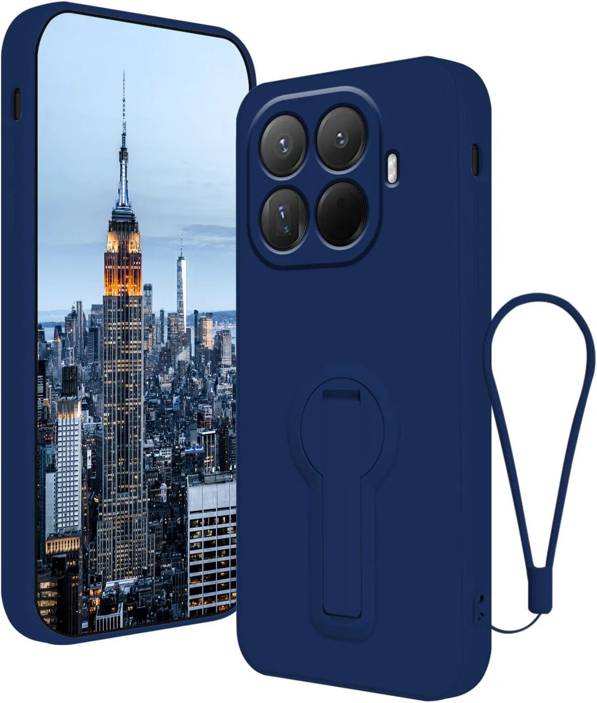 قاب محافظ سازگار با گوشی شیائومی 15T Pro به همراه پایه و بند مچی (آبی تیره)