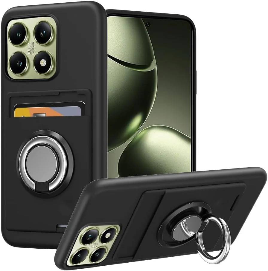 قاب گوشی شیائومی 14T (2024) با جای کارت و استند انگشتی - مشکی