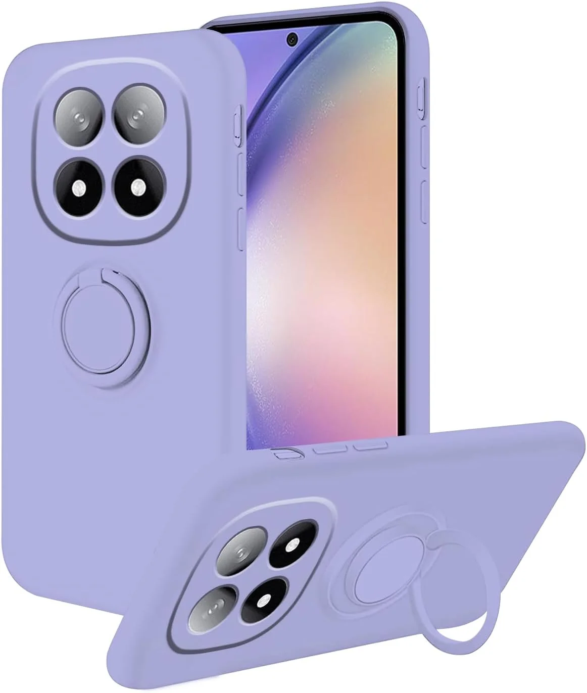 کاور سیلیکونی باریک و زیبا سازگار با گوشی شیائومی ردمی نوت 14 پرو 4G، به همراه استند انگشتی مغناطیسی (بنفش)