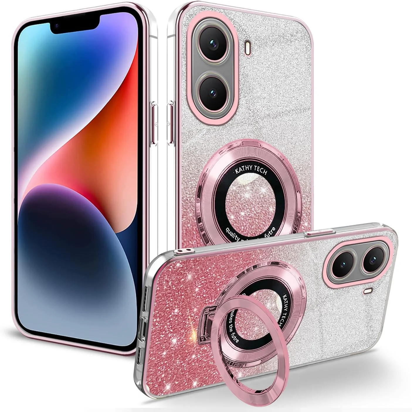 کاور محافظ گوشی شیائومی ردمی A5 4G به همراه استند انگشتی، کاور شفاف سیلیکونی TPU اکلیلی (صورتی)