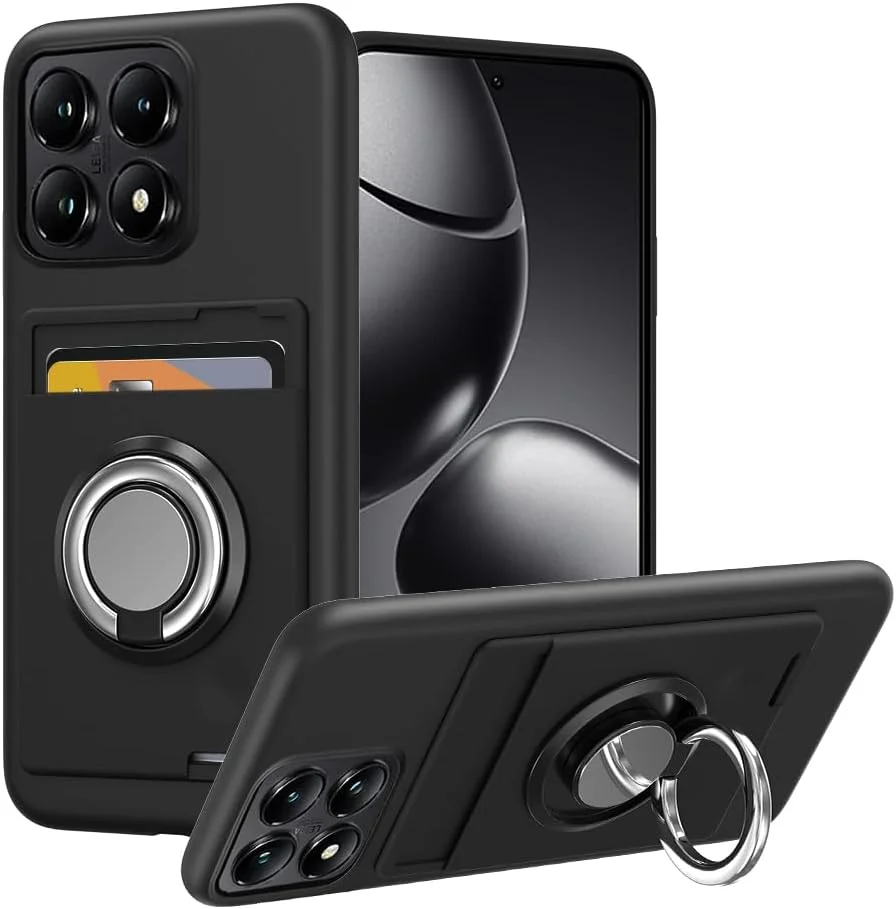 قاب گوشی شیائومی 14T Pro (2024) با جای کارت و استند انگشتی - مشکی