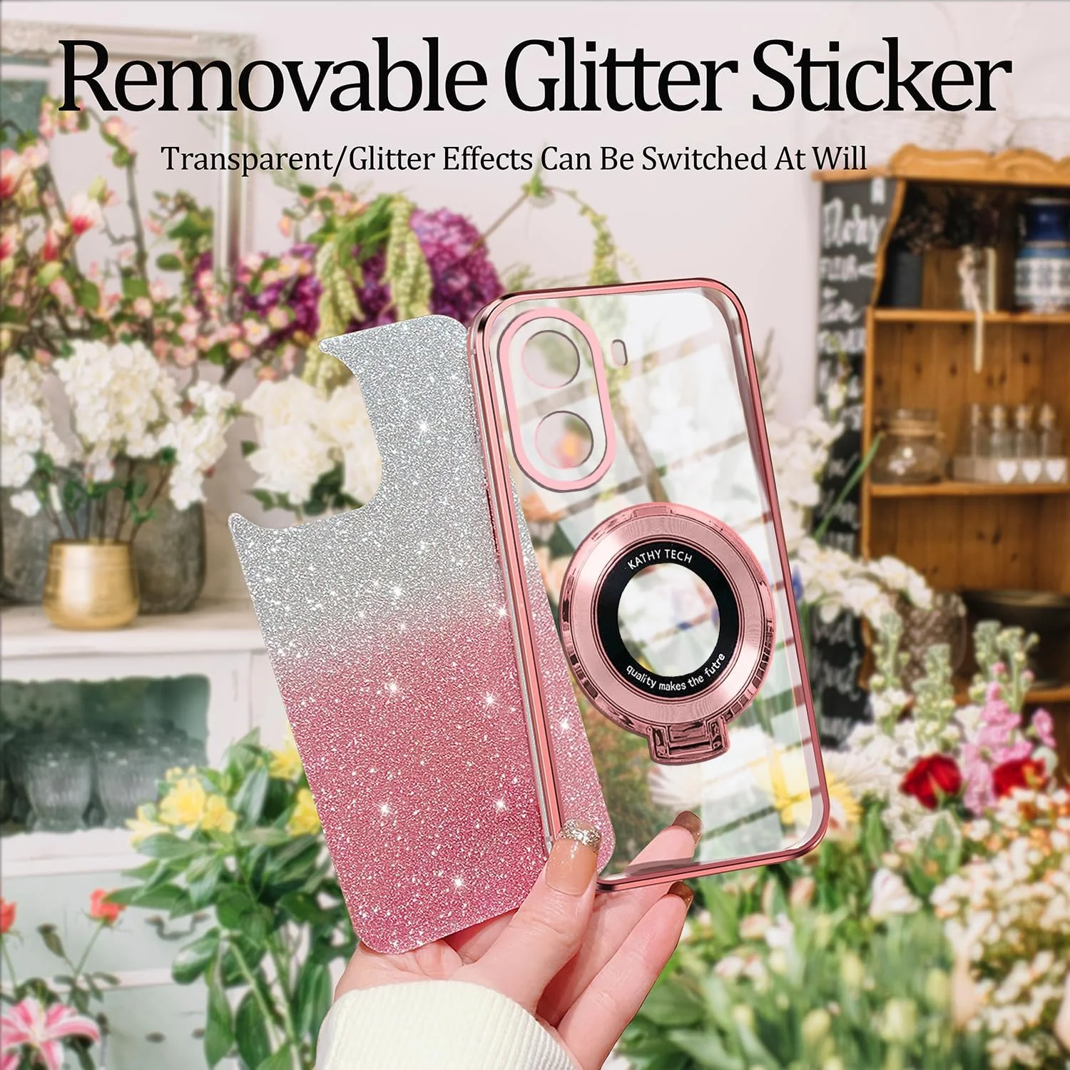 کاور محافظ گوشی شیائومی ردمی A5 4G به همراه استند انگشتی، کاور شفاف سیلیکونی TPU اکلیلی (صورتی) کاور محافظ گوشی شیائومی ردمی A5 4G به همراه استند انگشتی، کاور شفاف سیلیکونی TPU اکلیلی (صورتی)