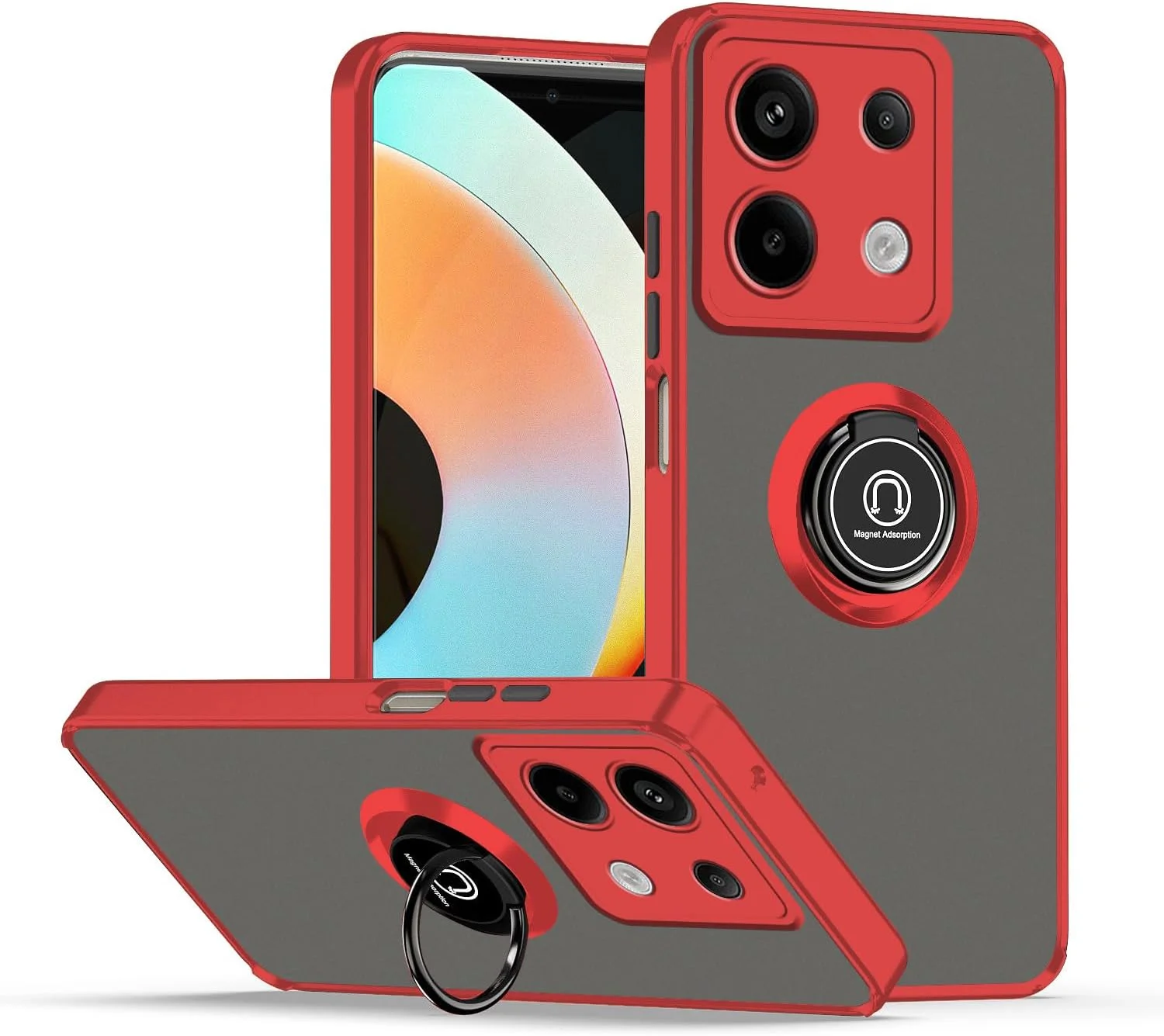 قاب محافظ گوشی شیائومی پوکو X6 پرو 5G با حلقه مغناطیسی، پوشش مات نیمه شفاف ضد ضربه (قرمز)