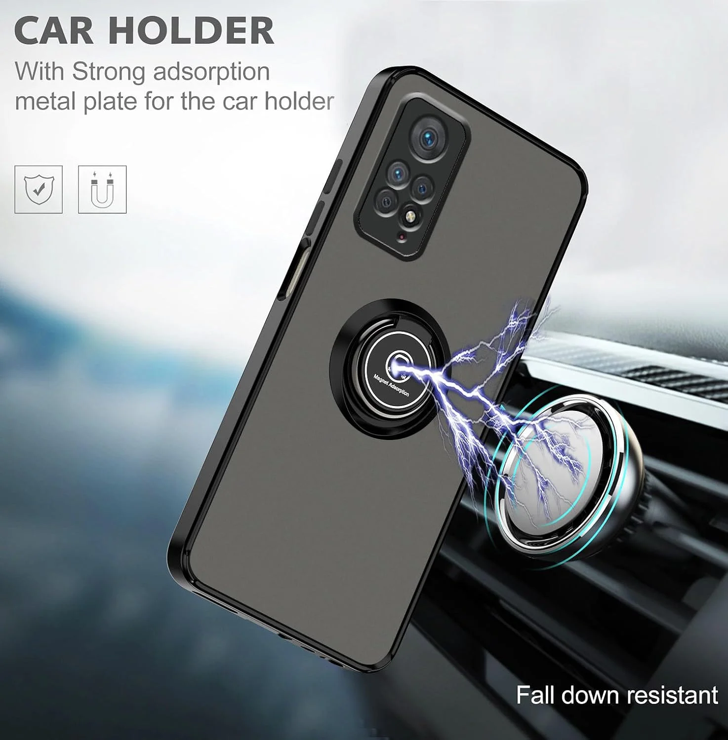 قاب محافظ سازگار با گوشی شیائومی ردمی نوت 12 پرو 4G، با حلقه مغناطیسی، قاب محافظ مات نیمه شفاف ضد ضربه (مشکی) قاب محافظ سازگار با گوشی شیائومی ردمی نوت 12 پرو 4G، با حلقه مغناطیسی، قاب محافظ مات نیمه شفاف ضد ضربه (مشکی)