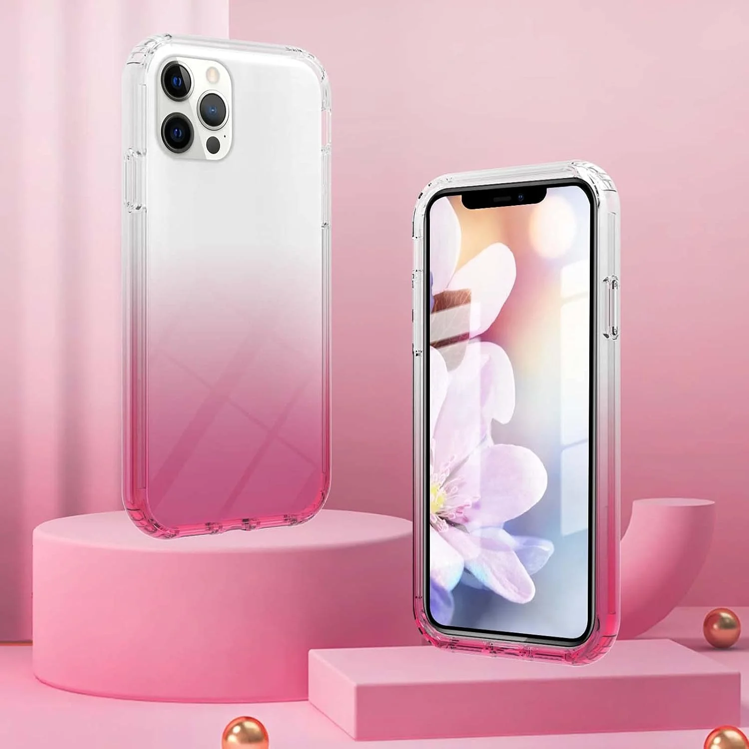 کاور گرادینت Omio برای آیفون 12 پرو مکس، کاور ضربه گیر 360 درجه با محافظ صفحه نمایش 9H داخلی برای آیفون 12 پرو مکس، کاور مقاوم ضد خش برای آیفون 12 پرو مکس صورتی