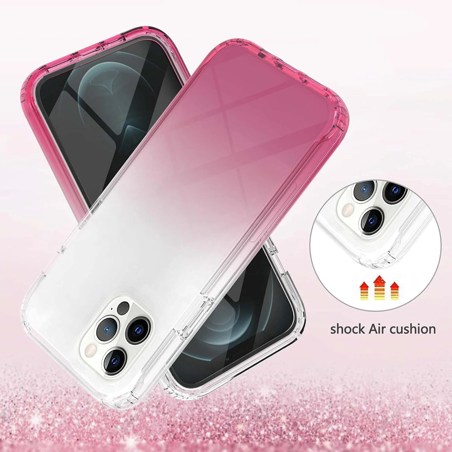 کاور گرادینت Omio برای آیفون 12 پرو مکس، کاور ضربه گیر 360 درجه با محافظ صفحه نمایش 9H داخلی برای آیفون 12 پرو مکس، کاور مقاوم ضد خش برای آیفون 12 پرو مکس صورتی