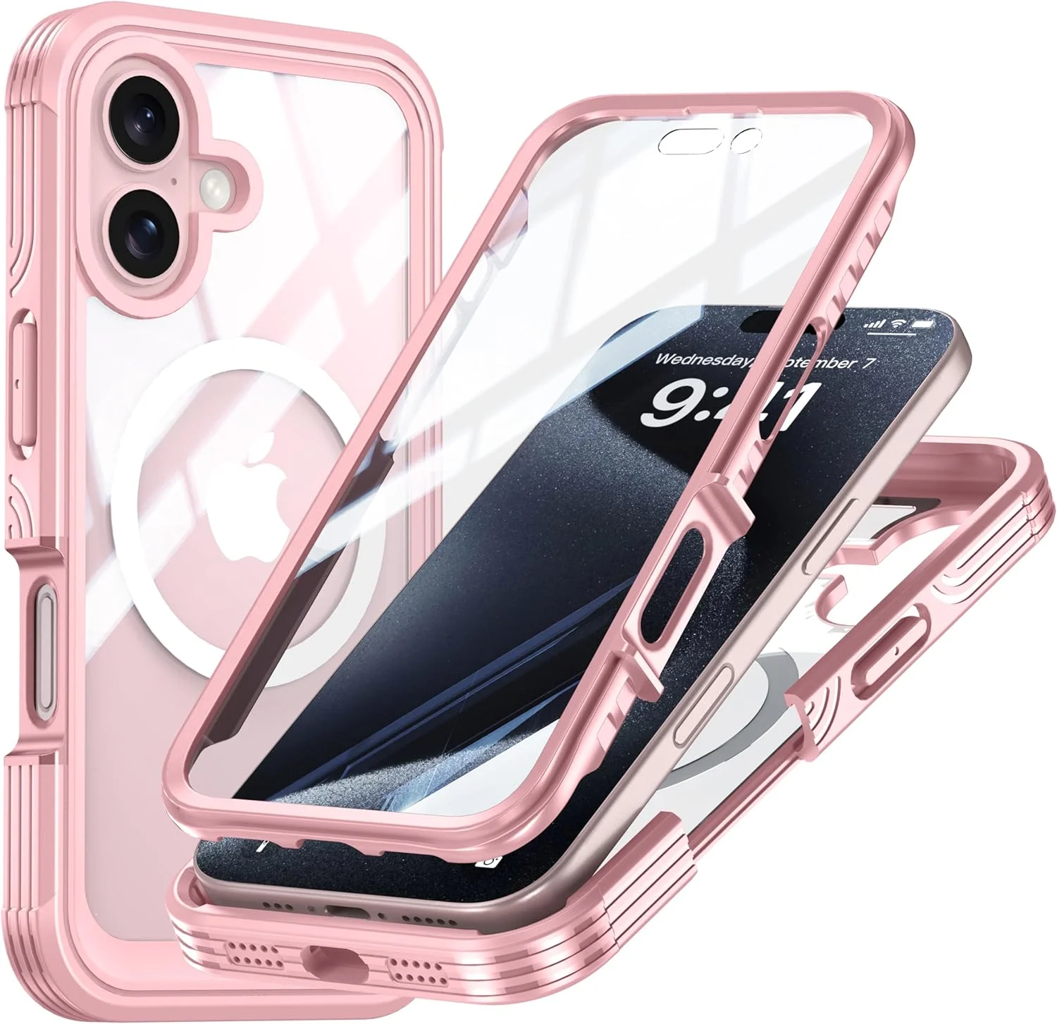 قاب محافظ کامل برای آیفون 16 پلاس، قاب آهنربایی با محافظ صفحه نمایش شیشه ای شفاف، قاب شفاف ضد گرد و غبار/آلودگی/ضربه 3 در 1