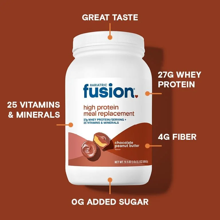 پودر پروتئین جایگزین وعده غذایی باریاتریک فیوژن، طعم کره بادام زمینی شکلاتی، مناسب برای بیماران جراحی چاقی (اسلیو معده و بای پس معده)، 21 سروینگ