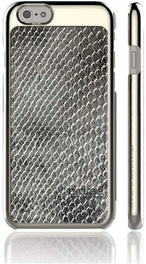 کاور گوشی آیفون 6s/6 مدل AR4600i6 از برند آری، چرم طبیعی، روکش فلزی، فلز نقره ای، مدل میله ای