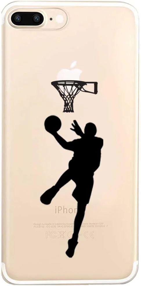 قاب گوشی آیفون 7 پلاس مدل 888-58979 به همراه جای بند، شفاف، سخت، سری افزودنی انتخابی، پرتاب بسکتبال