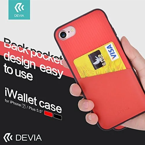 قاب آیفون، طراحی بافت کربنی با قابلیت نگهداری کارت، ضد ضربه / قاب iWallet DEVIA (قرمز) bldvcs7044 – RD