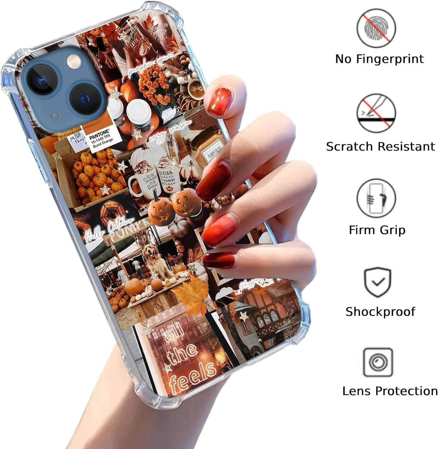 قاب گوشی آیفون 14 و آیفون 13 با طرح پاییزی، کلاژ زیبای هالووین کدو تنبل، کاور گوشی نرم و منحصر به فرد TPU (14، پاییز)