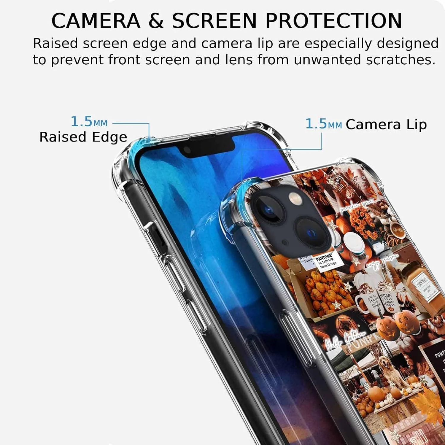 قاب گوشی آیفون 14 و آیفون 13 با طرح پاییزی، کلاژ زیبای هالووین کدو تنبل، کاور گوشی نرم و منحصر به فرد TPU (14، پاییز)