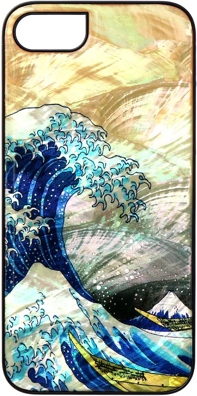 قاب گوشی آیفون مدل I22750iSE3 مناسب برای SE 3 / SE 2 / 8 / 7، صدف طبیعی، مروارید ژاپن، کاتسوشیکا هوکوسای، توکایدو گوجوسانجی اوکییو-ئه، دارای جای بند، شارژ بی‌سیم، Off Kanagawa