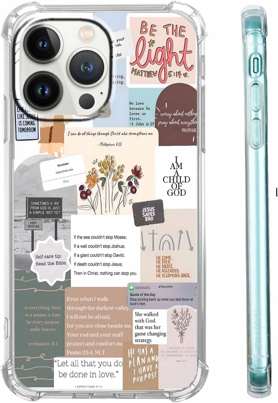 قاب گوشی آیفون 12 پرو مکس با طرح مسیحی، طرح کلاژ آیات و نقل قول های عیسی مسیح، کاور گوشی TPU نرم و شیک
