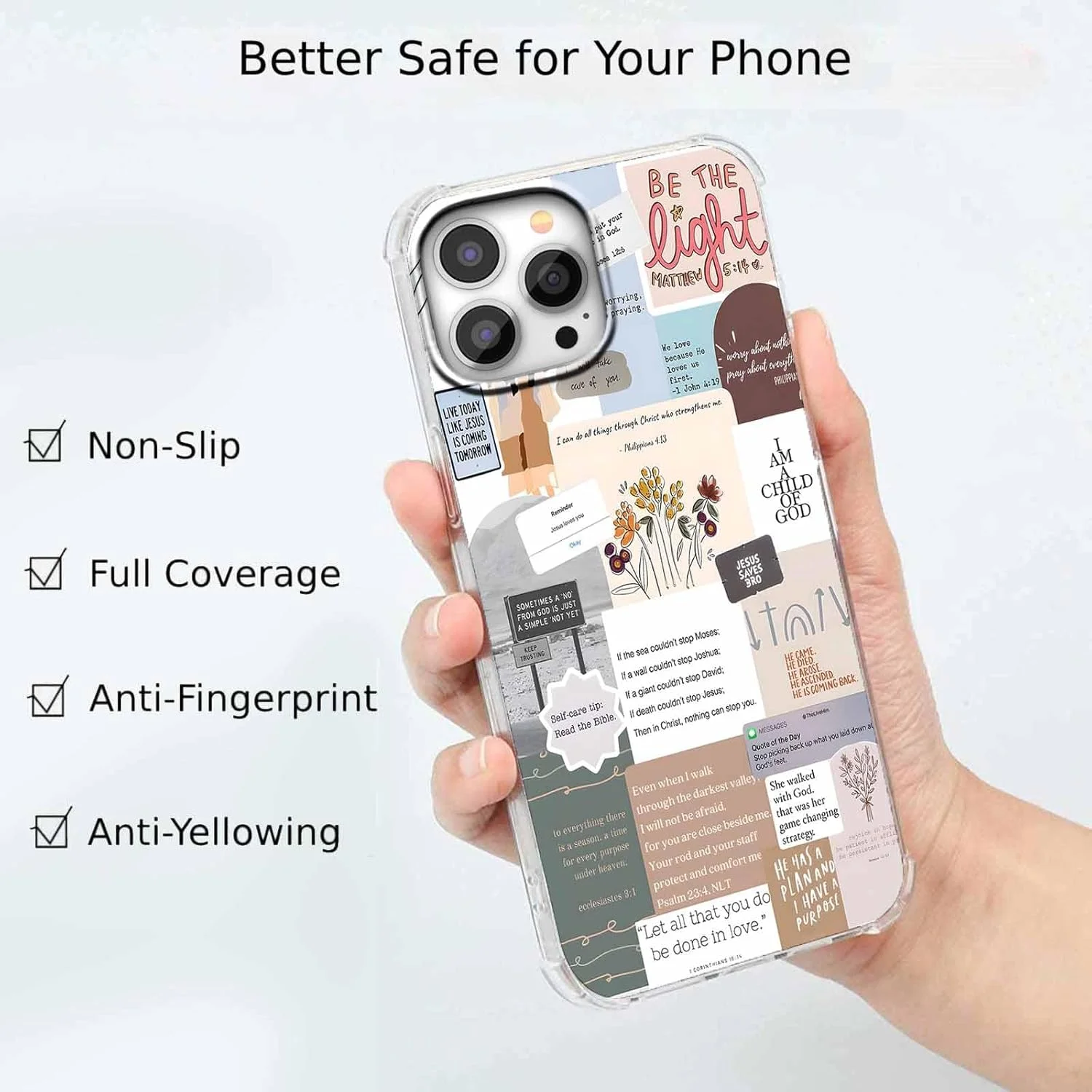 قاب گوشی آیفون 12 پرو مکس با طرح مسیحی، طرح کلاژ آیات و نقل قول های عیسی مسیح، کاور گوشی TPU نرم و شیک