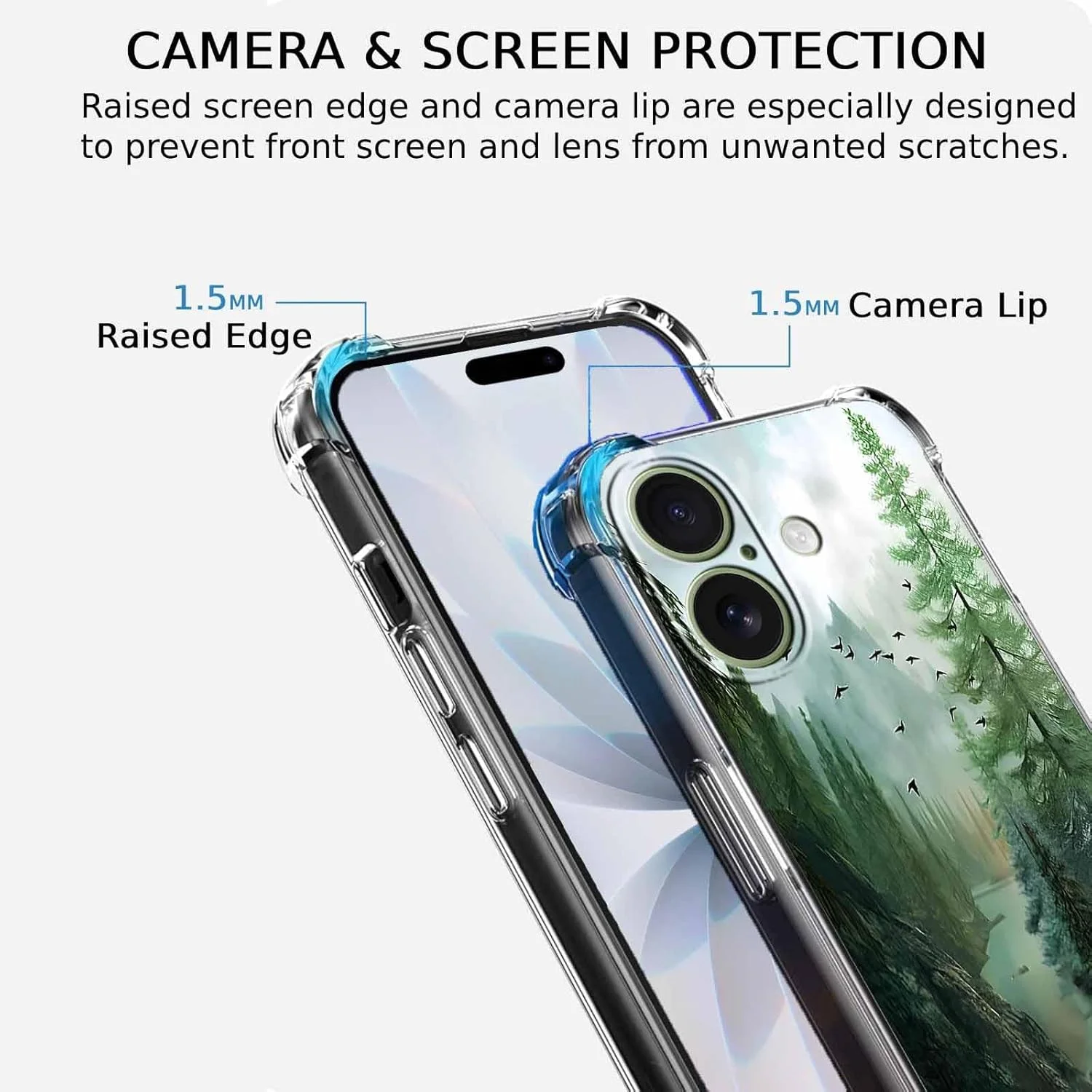 قاب گوشی آیفون 17 با طرح جنگل، کوهستان و پرندگان، طرح منظره زیبای طبیعت، کاور گوشی سپر TPU نرم (17، چوب)