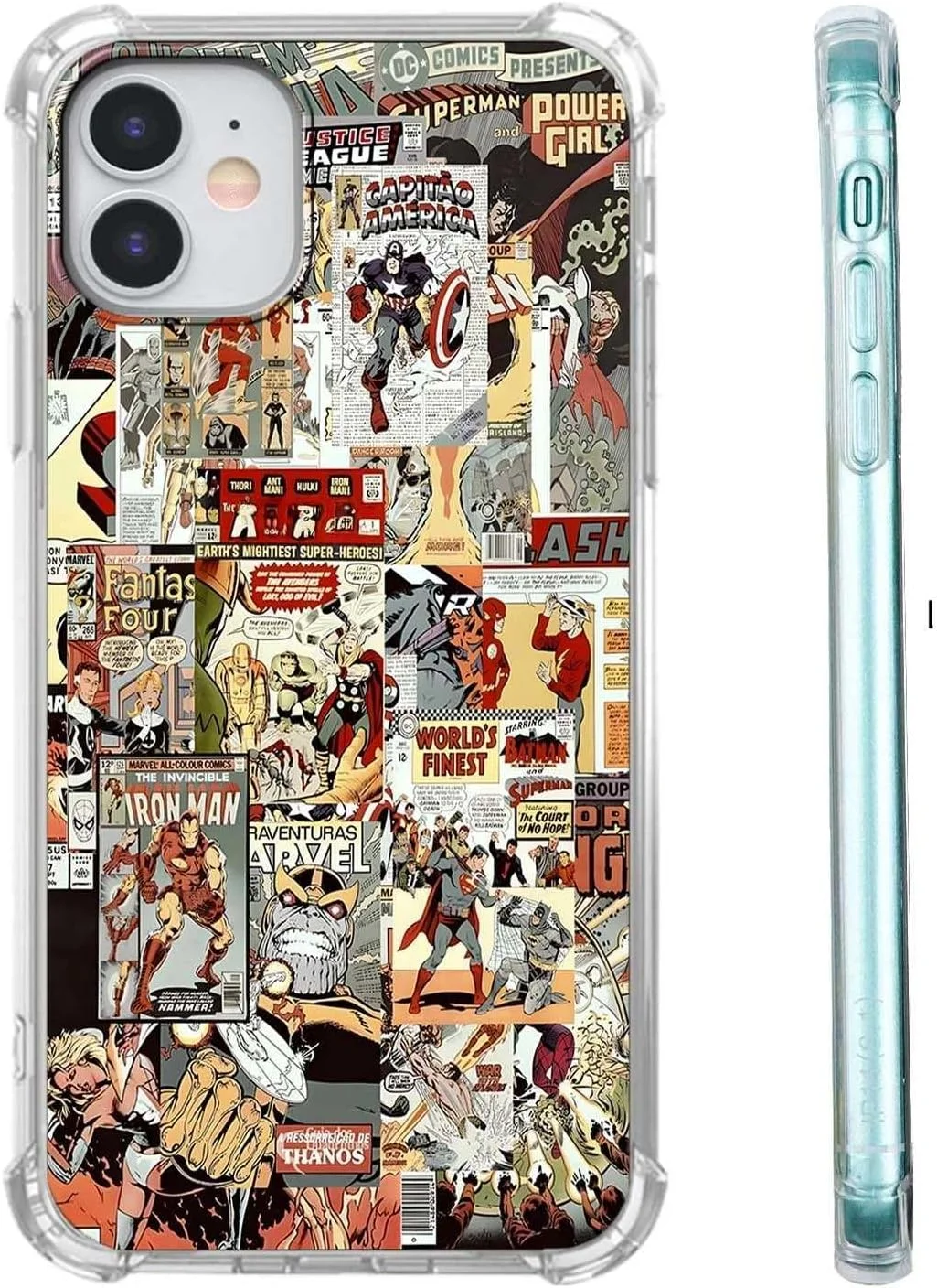 قاب گوشی آیفون 11 با طرح ابرقهرمانی، الگوهای کولاژ هنری کمیک کارتونی، کاور محافظ نرم و شفاف TPU، 6.1 اینچ (قهرمان، 11)