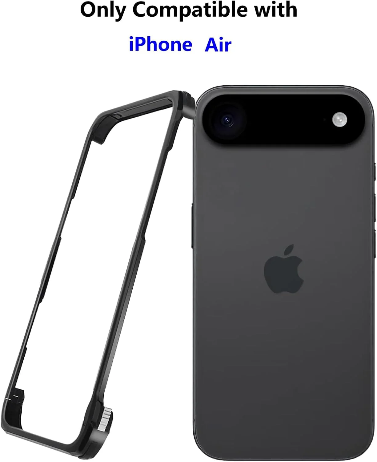 محافظ فلزی دور گوشی آیفون ایر، باریک و بدون قاب پشتی، سازگار با مگ‌سیف، مقاوم در برابر ضربه (مشکی)
