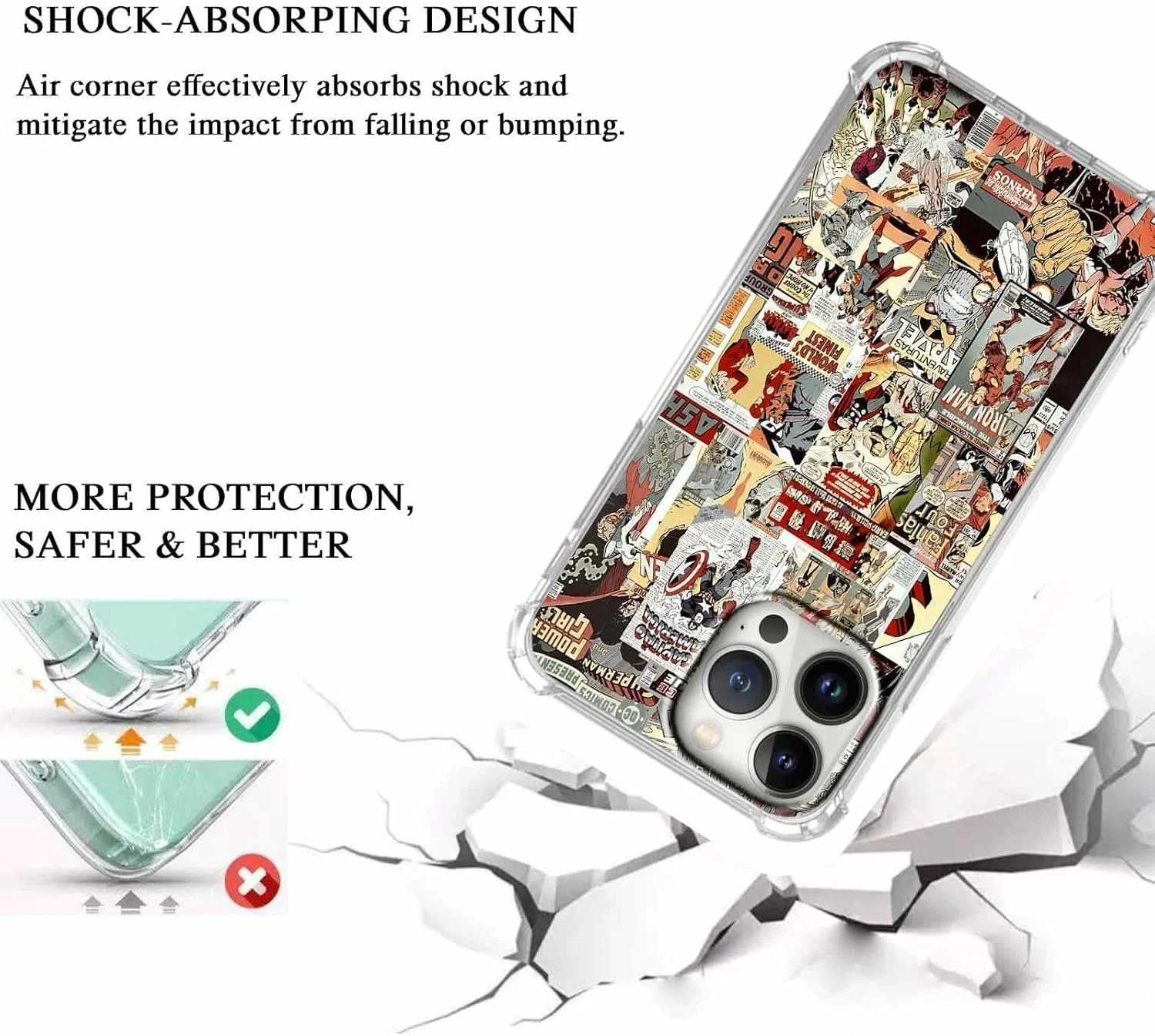 قاب گوشی آیفون 12 پرو مکس با طرح ابرقهرمانی، طرح کارتونی کمیک آرت، کاور محافظ TPU نرم و شفاف، 6.7 اینچ (قهرمان، 12PM)