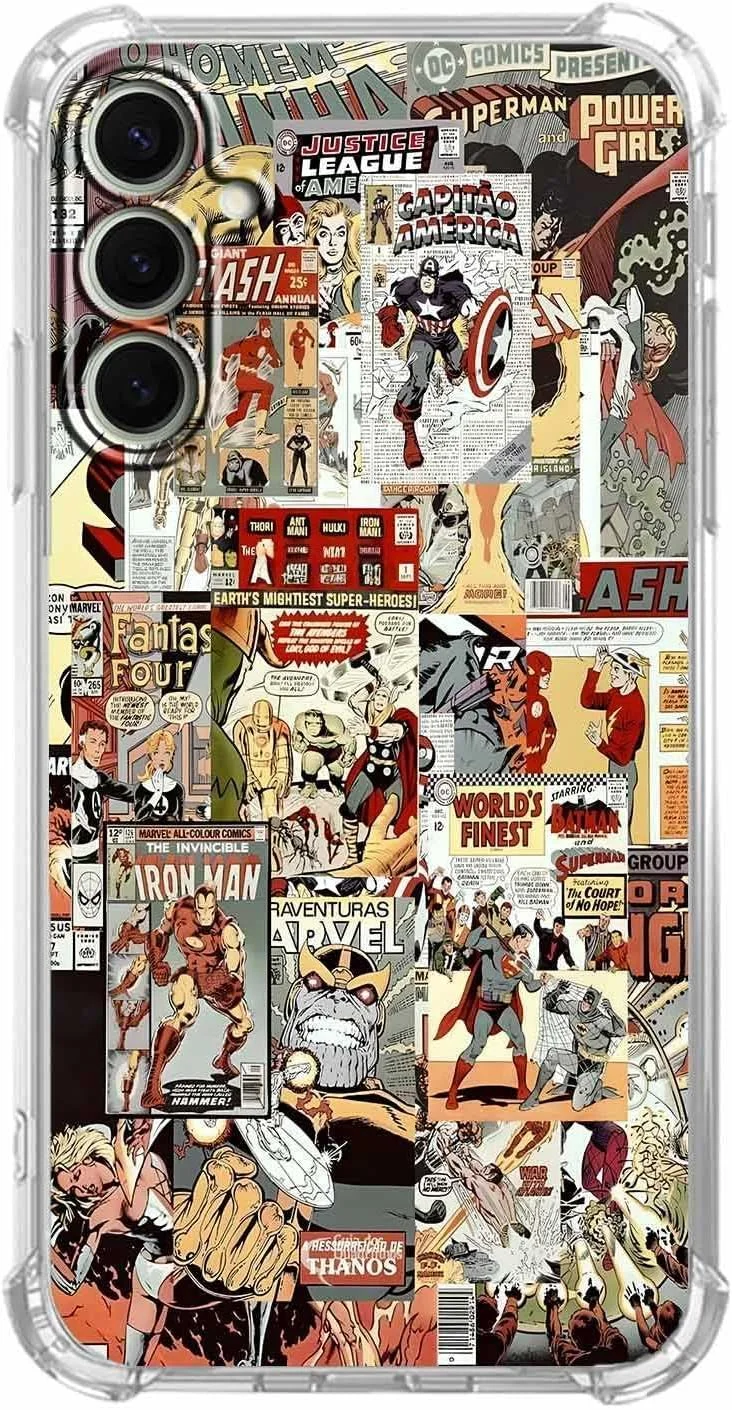 قاب گوشی سامسونگ گلکسی اس 25 پلاس با طرح ابرقهرمانی، طرح کارتونی کمیک آرت، کاور محافظ نرم و شفاف TPU، 6.7 اینچ (قهرمان، S25P)