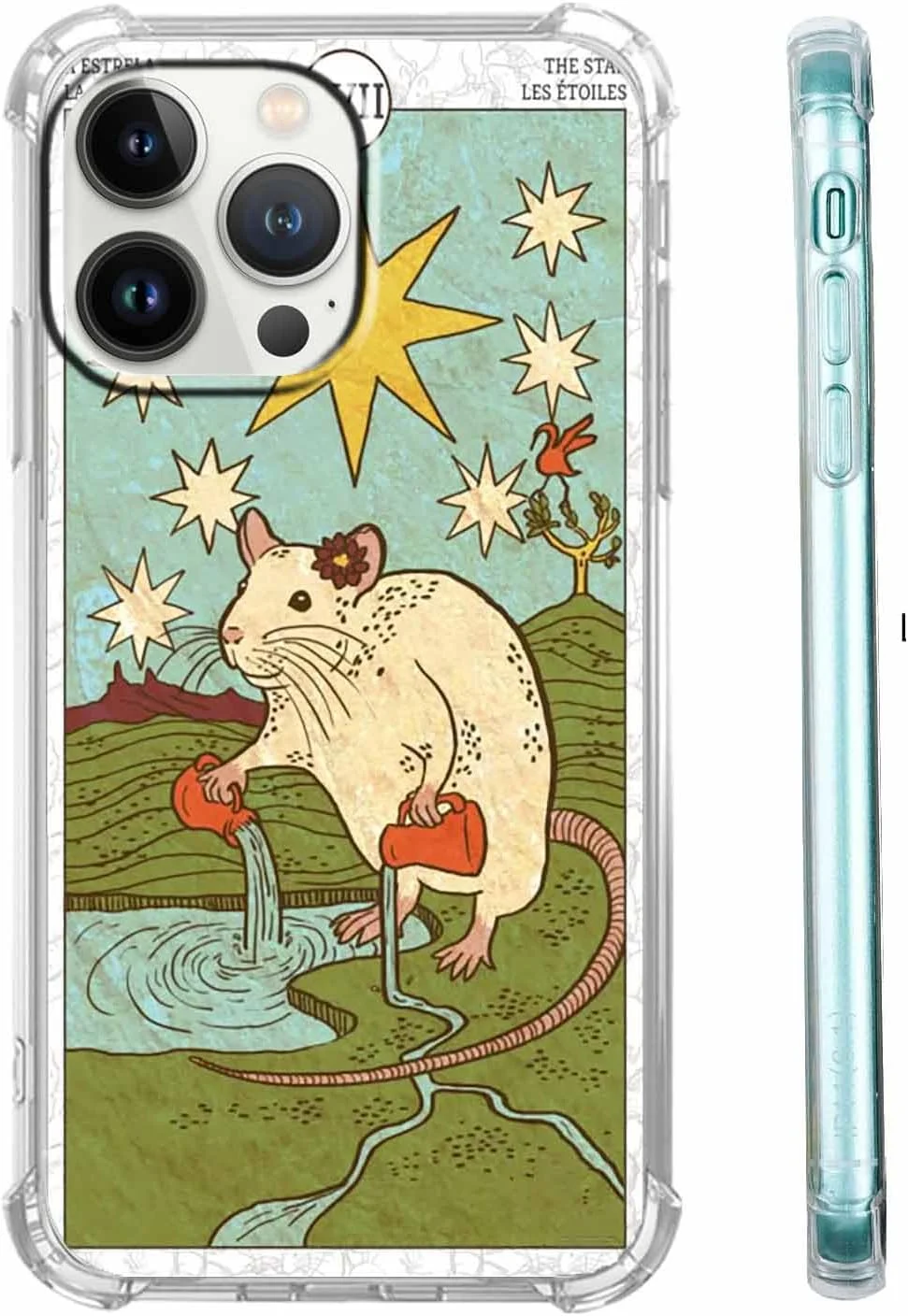 قاب گوشی آیفون 14 پرو مکس با طرح کارت تاروت، الگوی موش زیبا و جذاب، کاور بامپر TPU نرم و مد روز، 6.7 اینچ (موش، 14pm)
