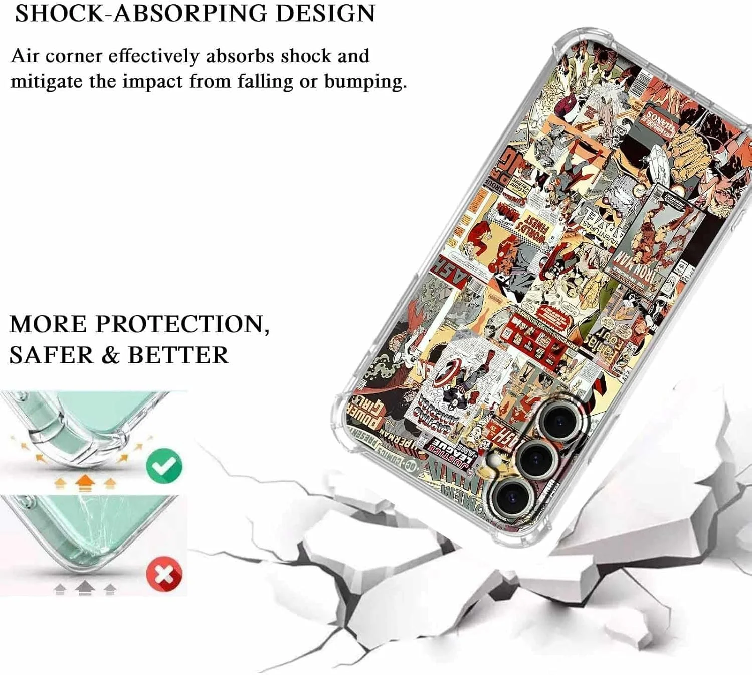 قاب گوشی سامسونگ گلکسی اس 25 پلاس با طرح ابرقهرمانی، طرح کارتونی کمیک آرت، کاور محافظ نرم و شفاف TPU، 6.7 اینچ (قهرمان، S25P)