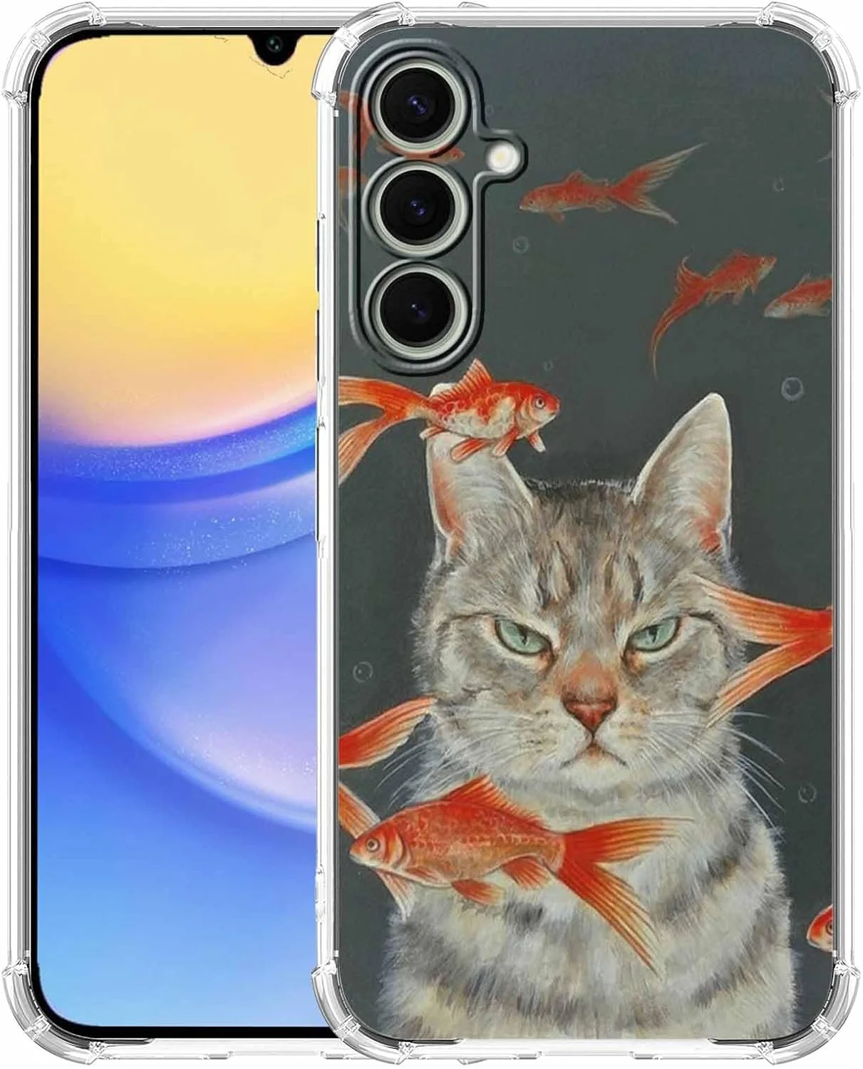 قاب گوشی سامسونگ گلکسی A15 با طرح گربه باحال، طرح گربه ناز و ماهی قرمز، قاب محافظ نرم و شفاف TPU، 6.5 اینچ (گربه، a15)