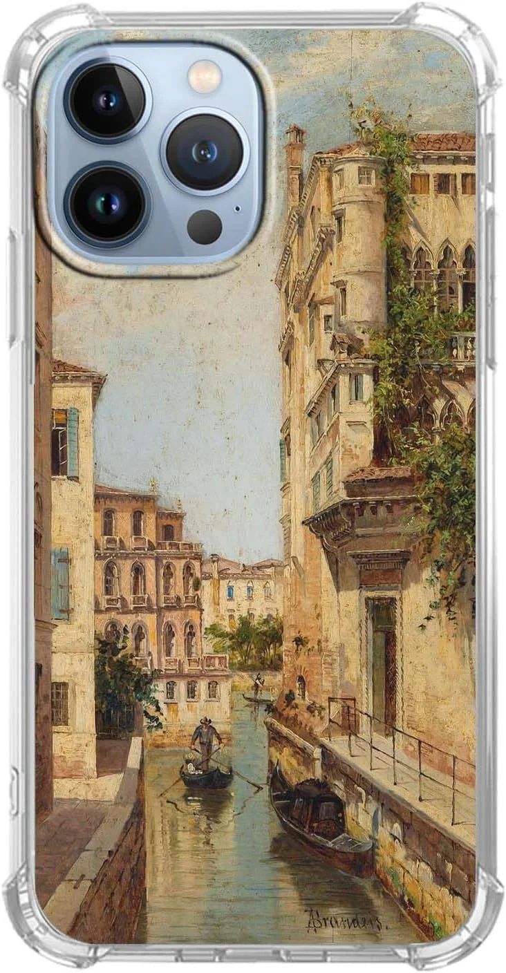 قاب گوشی آیفون 13 پرو مکس با طرح نقاشی رنگ روغن ونیز، هنر رنسانس زیبا، کاور بامپر TPU نرم و شیک، 6.7 اینچ (ونیز، 13pm)