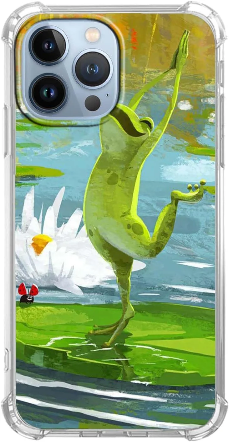 قاب گوشی آیفون 13 پرو با طرح قورباغه رقصان، طرح حیوانات مثبت هیپی زیبا، قاب محافظ نرم و شفاف TPU، 6.1 اینچ (قورباغه، 13pr)