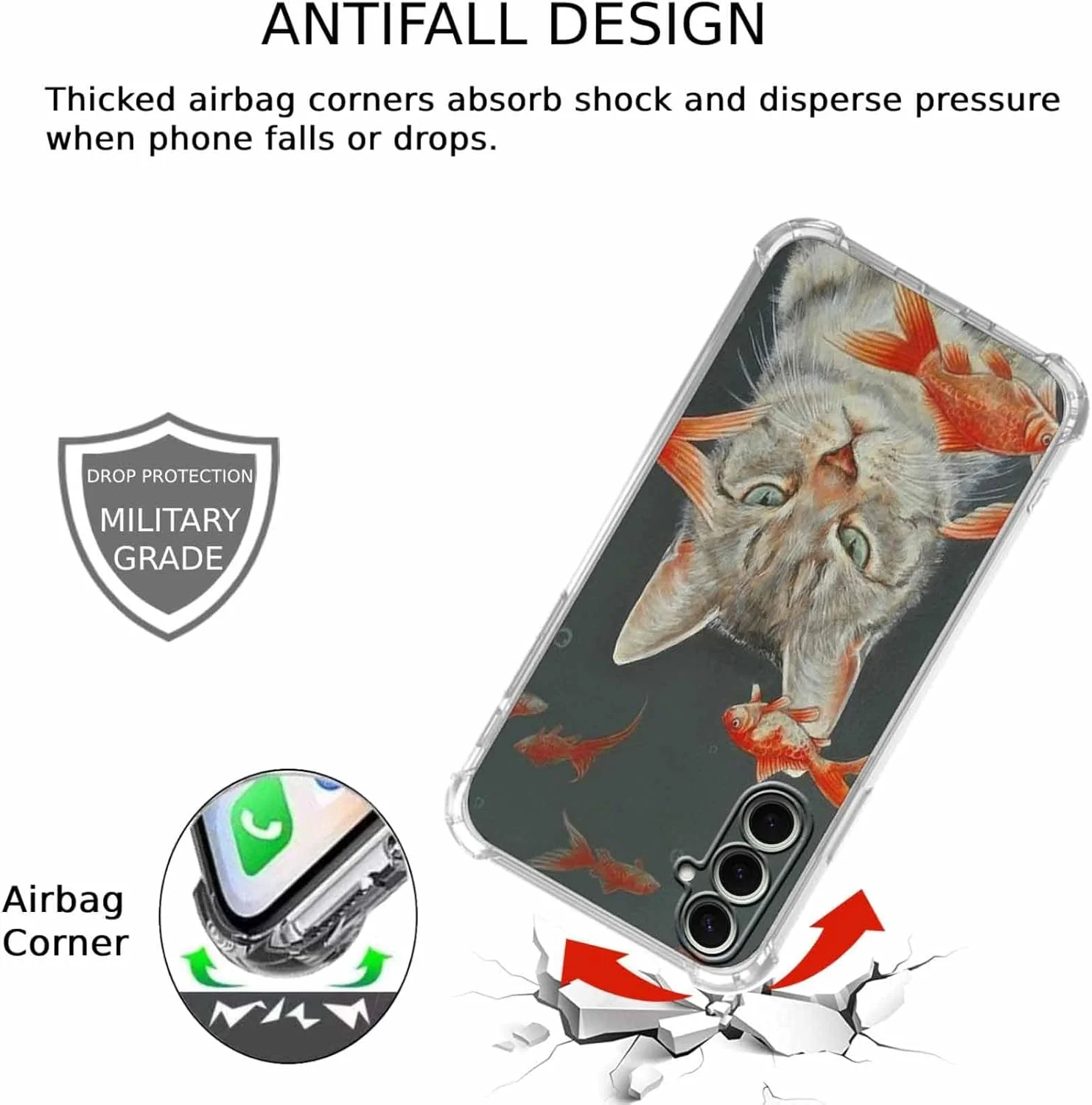 قاب گوشی سامسونگ گلکسی A15 با طرح گربه باحال، طرح گربه ناز و ماهی قرمز، قاب محافظ نرم و شفاف TPU، 6.5 اینچ (گربه، a15)