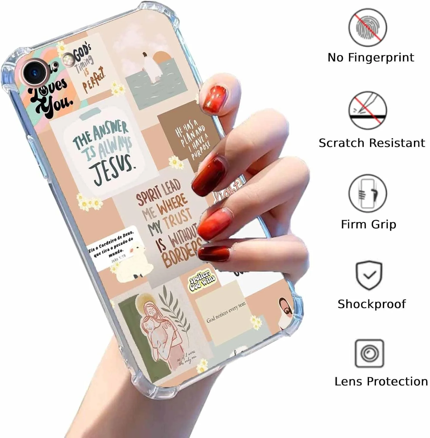 قاب محافظ گوشی آیفون SE 2nd/SE 3rd، آیفون 7/8 با طرح نقل قول های مذهبی، طرح آیات کتاب مقدس، قاب نرم و شفاف TPU، 4.7 اینچ (مذهبی، 7)