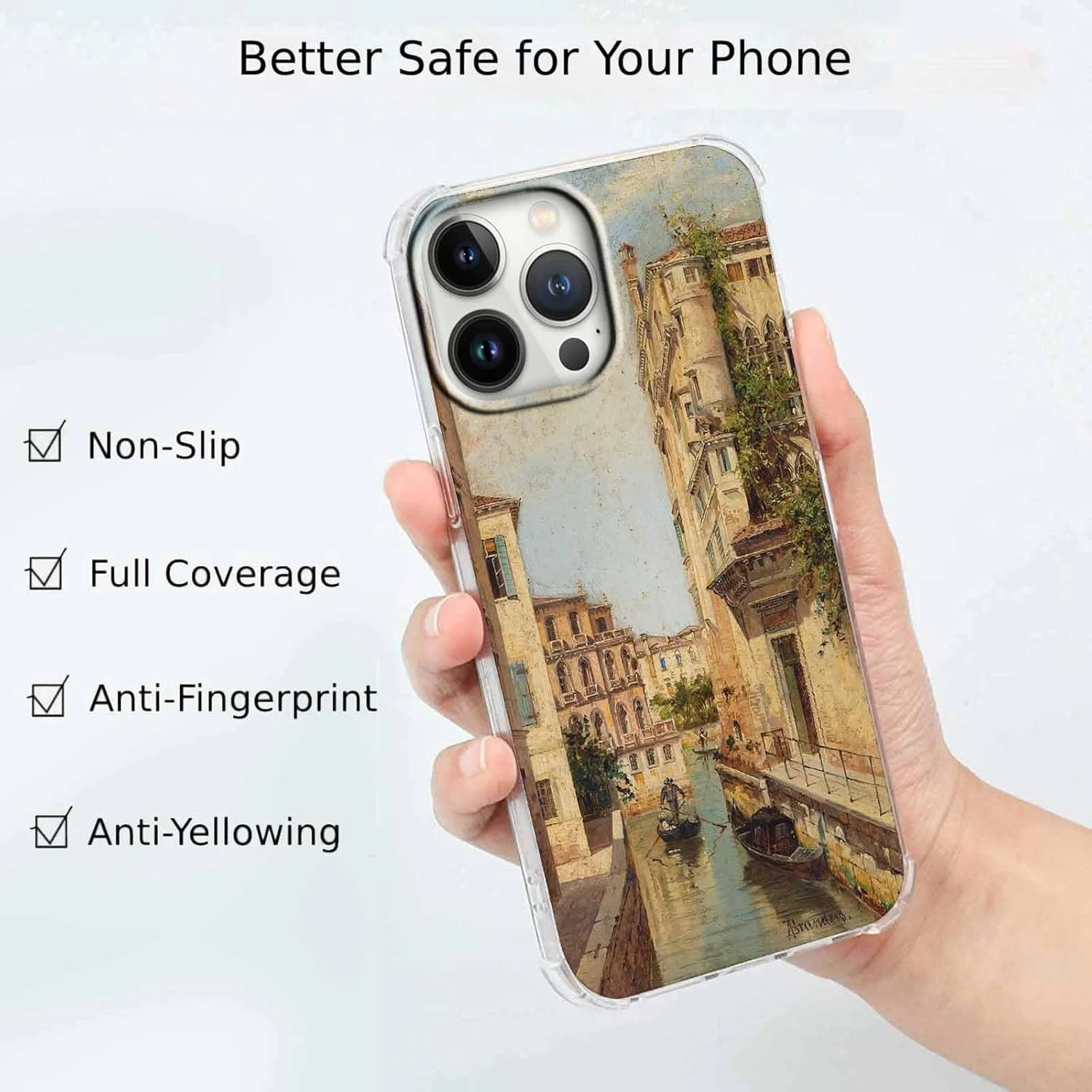 قاب گوشی آیفون 13 پرو مکس با طرح نقاشی رنگ روغن ونیز، هنر رنسانس زیبا، کاور بامپر TPU نرم و شیک، 6.7 اینچ (ونیز، 13pm)