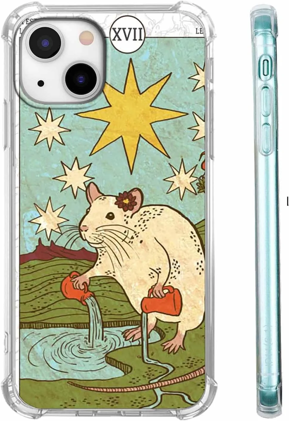 کاور گوشی آیفون 15 پلاس/ 14 پلاس با طرح کارت تاروت، طرح زیبای موش، کاور بامپر TPU نرم و شیک، 6.7 اینچ (موش، 15pl)