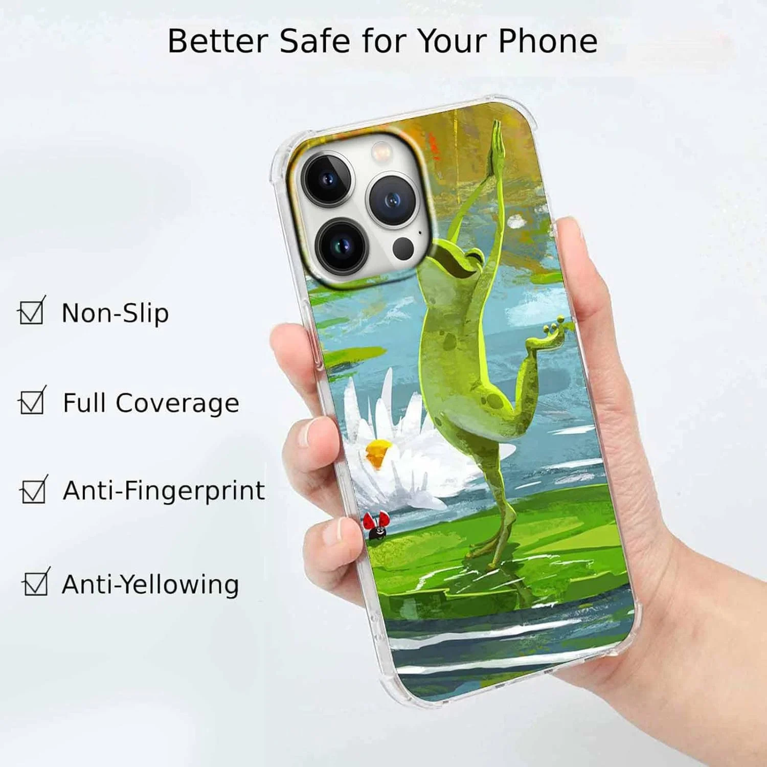 قاب گوشی آیفون 13 پرو با طرح قورباغه رقصان، طرح حیوانات مثبت هیپی زیبا، قاب محافظ نرم و شفاف TPU، 6.1 اینچ (قورباغه، 13pr)