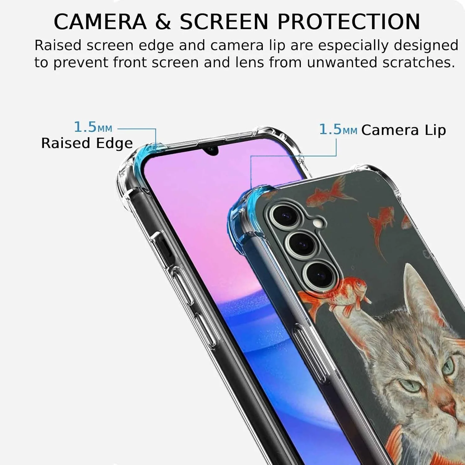 قاب گوشی سامسونگ گلکسی A15 با طرح گربه باحال، طرح گربه ناز و ماهی قرمز، قاب محافظ نرم و شفاف TPU، 6.5 اینچ (گربه، a15)