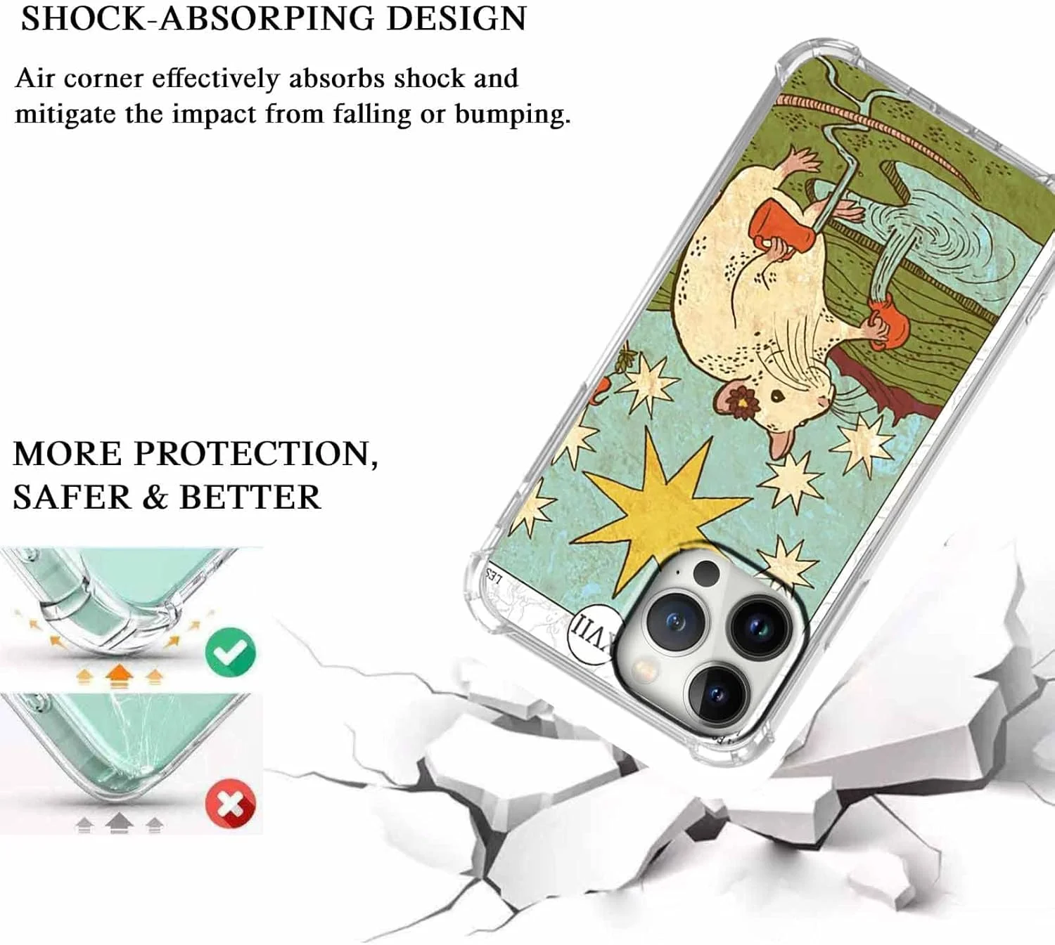 قاب گوشی آیفون 15 پرو با طرح کارت تاروت، طرح زیبای موش، کاور بامپر TPU نرم و شیک، 6.1 اینچ (موش، 15pr)