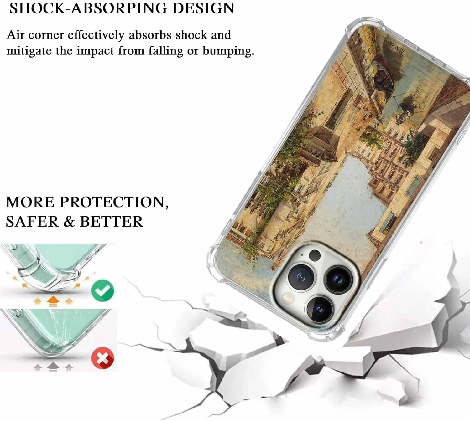 قاب گوشی آیفون 13 پرو مکس با طرح نقاشی رنگ روغن ونیز، هنر رنسانس زیبا، کاور بامپر TPU نرم و شیک، 6.7 اینچ (ونیز، 13pm)