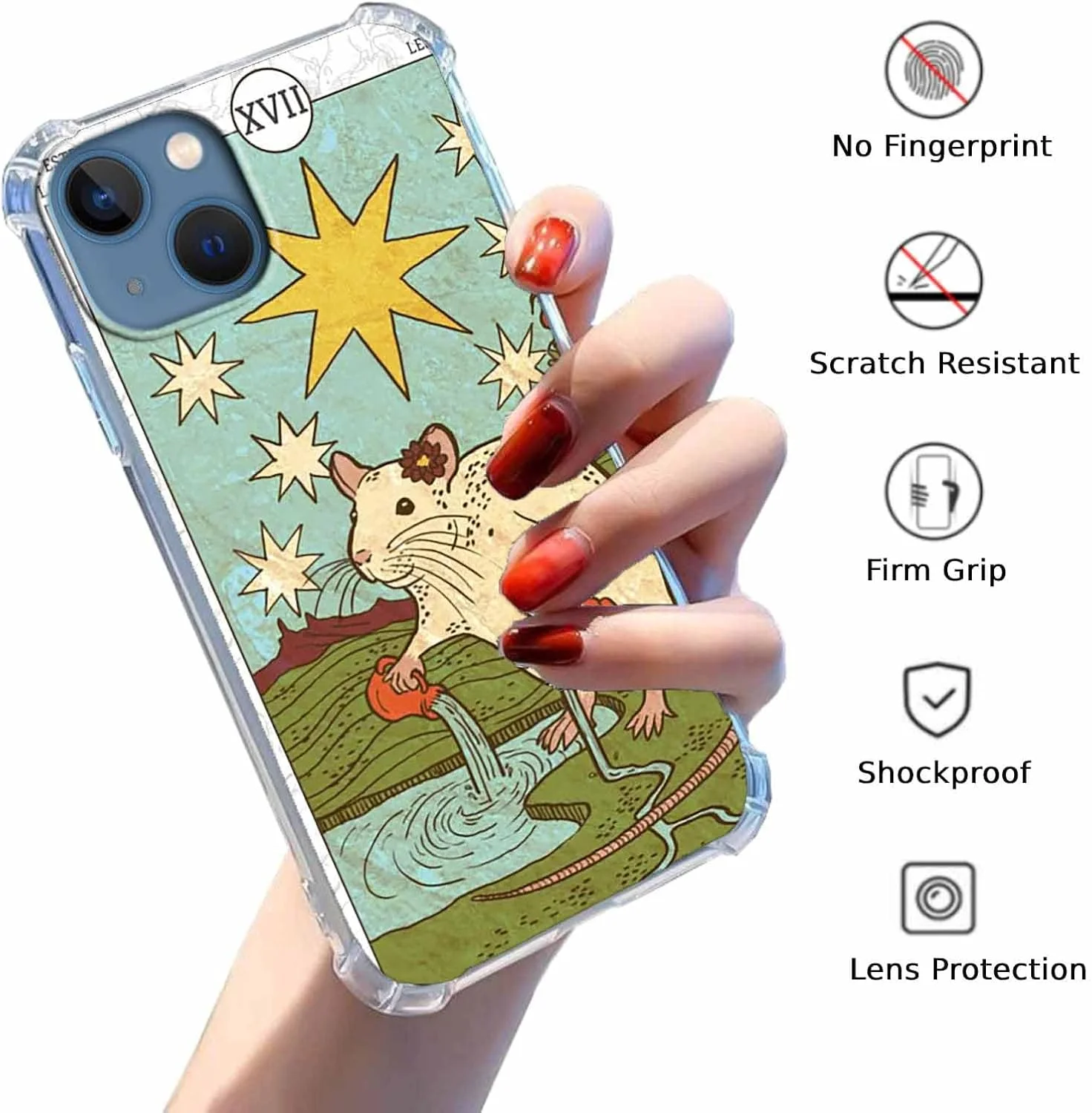 کاور گوشی آیفون 15 پلاس/ 14 پلاس با طرح کارت تاروت، طرح زیبای موش، کاور بامپر TPU نرم و شیک، 6.7 اینچ (موش، 15pl)