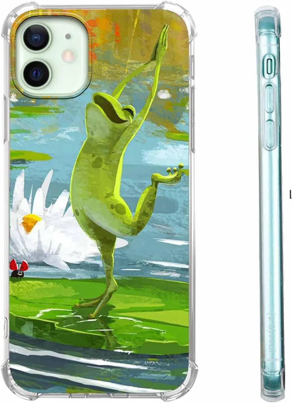 قاب گوشی آیفون 12/12 پرو با طرح قورباغه رقصان، طرح زیبای هیپی مثبت، قاب نرم و شفاف TPU، 6.1 اینچ (قورباغه، 12)