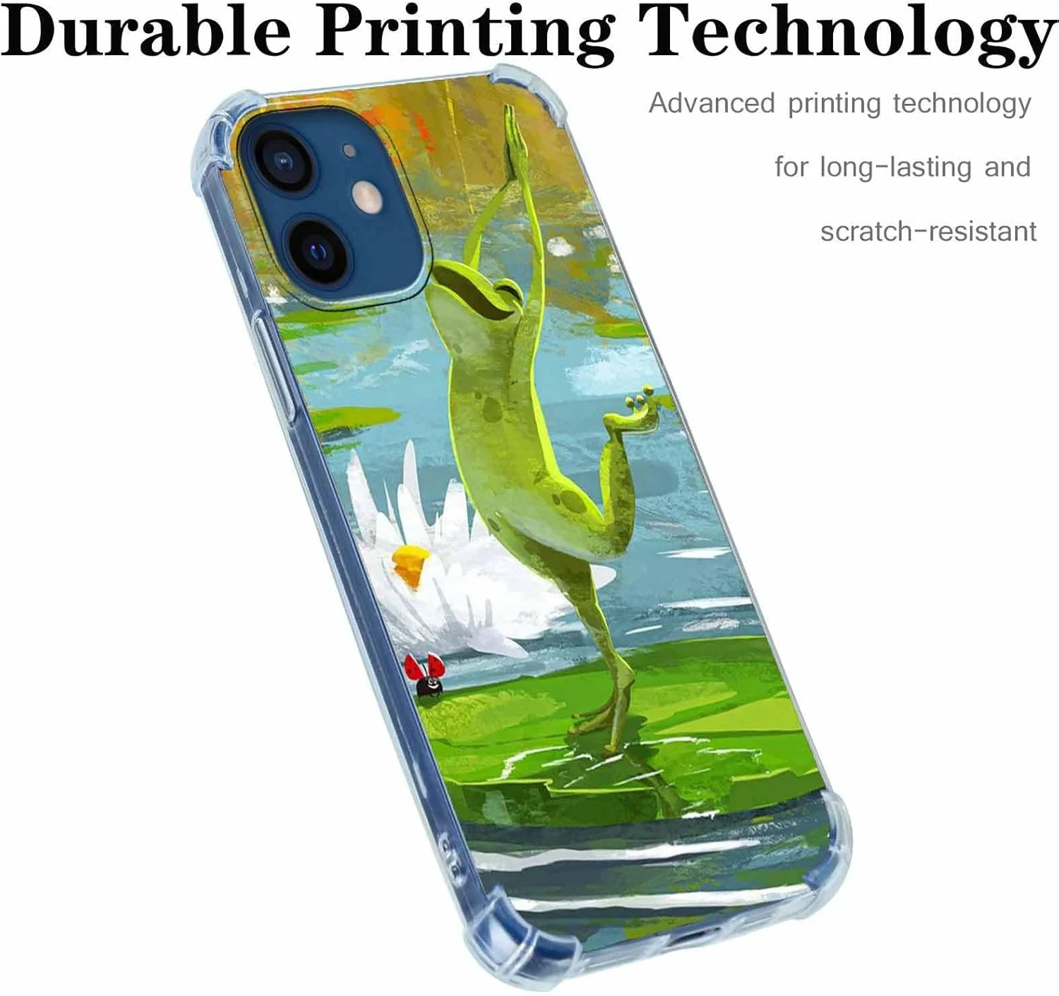 قاب گوشی آیفون 12/12 پرو با طرح قورباغه رقصان، طرح زیبای هیپی مثبت، قاب نرم و شفاف TPU، 6.1 اینچ (قورباغه، 12)