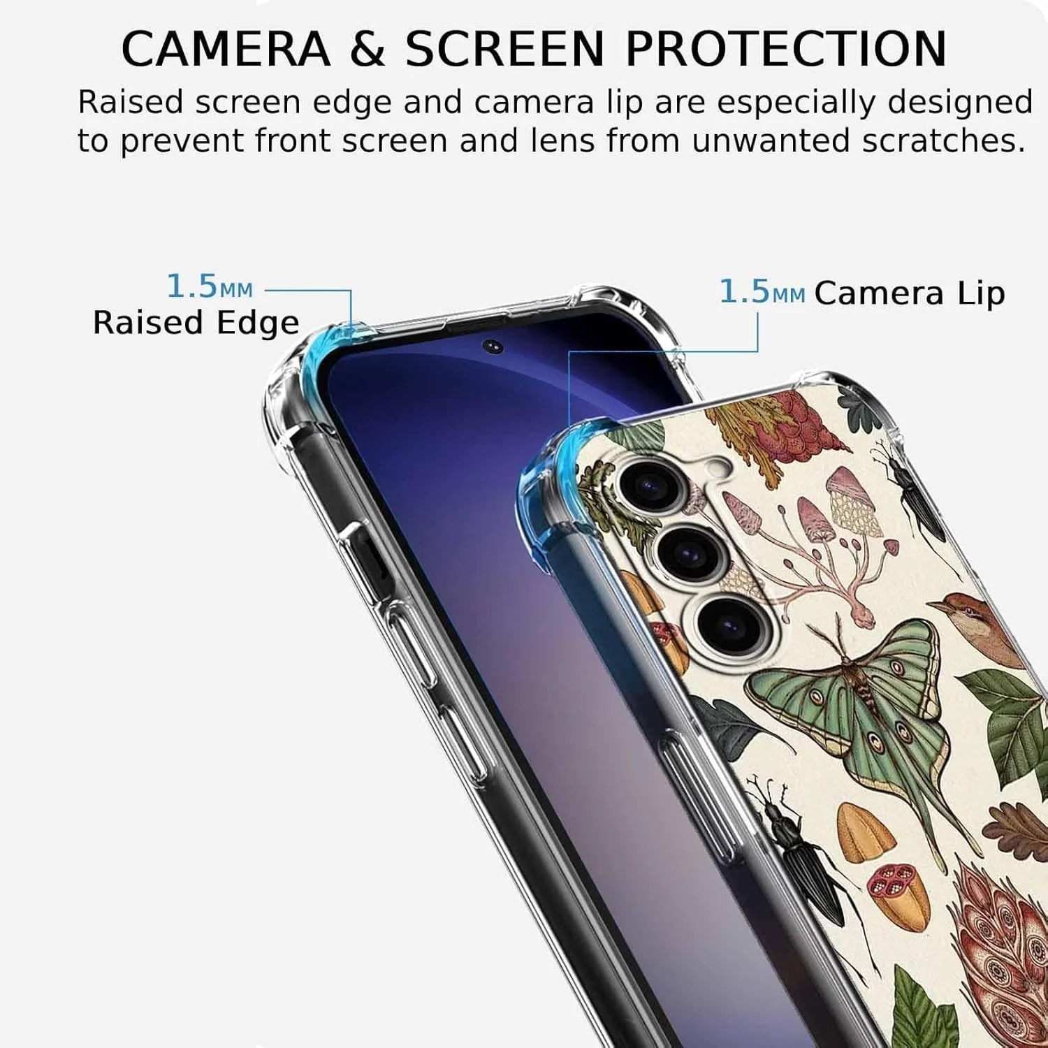 قاب گوشی سامسونگ گلکسی اس 23 با طرح هنری گیاه‌شناسی، الگوی پروانه و قارچ کلبه‌ای قدیمی و زیبا، کاور گوشی ضربه‌گیر TPU نرم و شیک، 6.1 اینچ (پروانه، S23)