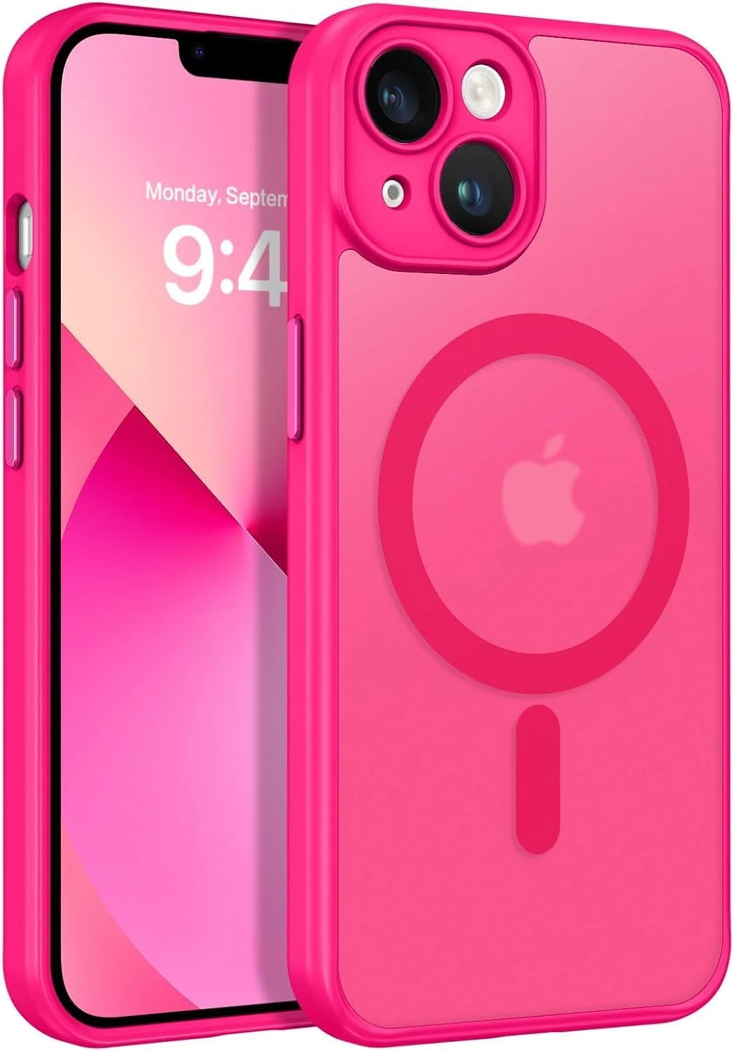 قاب محافظ مغناطیسی آیفون ۱۳، طراحی مات روکش بسیار نازک، محافظت در برابر ضربه و سقوط، مناسب دختر، زن، پسر، مرد، آیفون ۱۳ ۶.۱ اینچ (آیفون ۱۶ پرو مکس، صورتی ملایم)