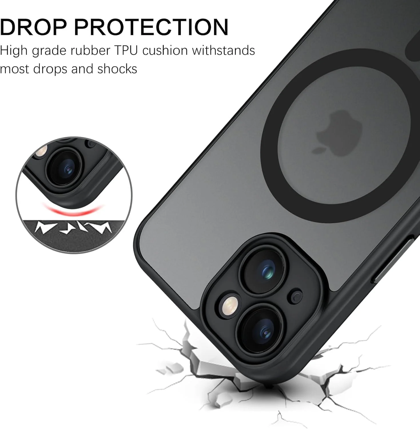 قاب محافظ مغناطیسی آیفون 13، طراحی مات روکش بسیار نازک، محافظت در برابر ضربه و سقوط، مناسب دختر، زن، پسر، مرد، آیفون 13 6.1 اینچ (iPhone16 e, مشکی)