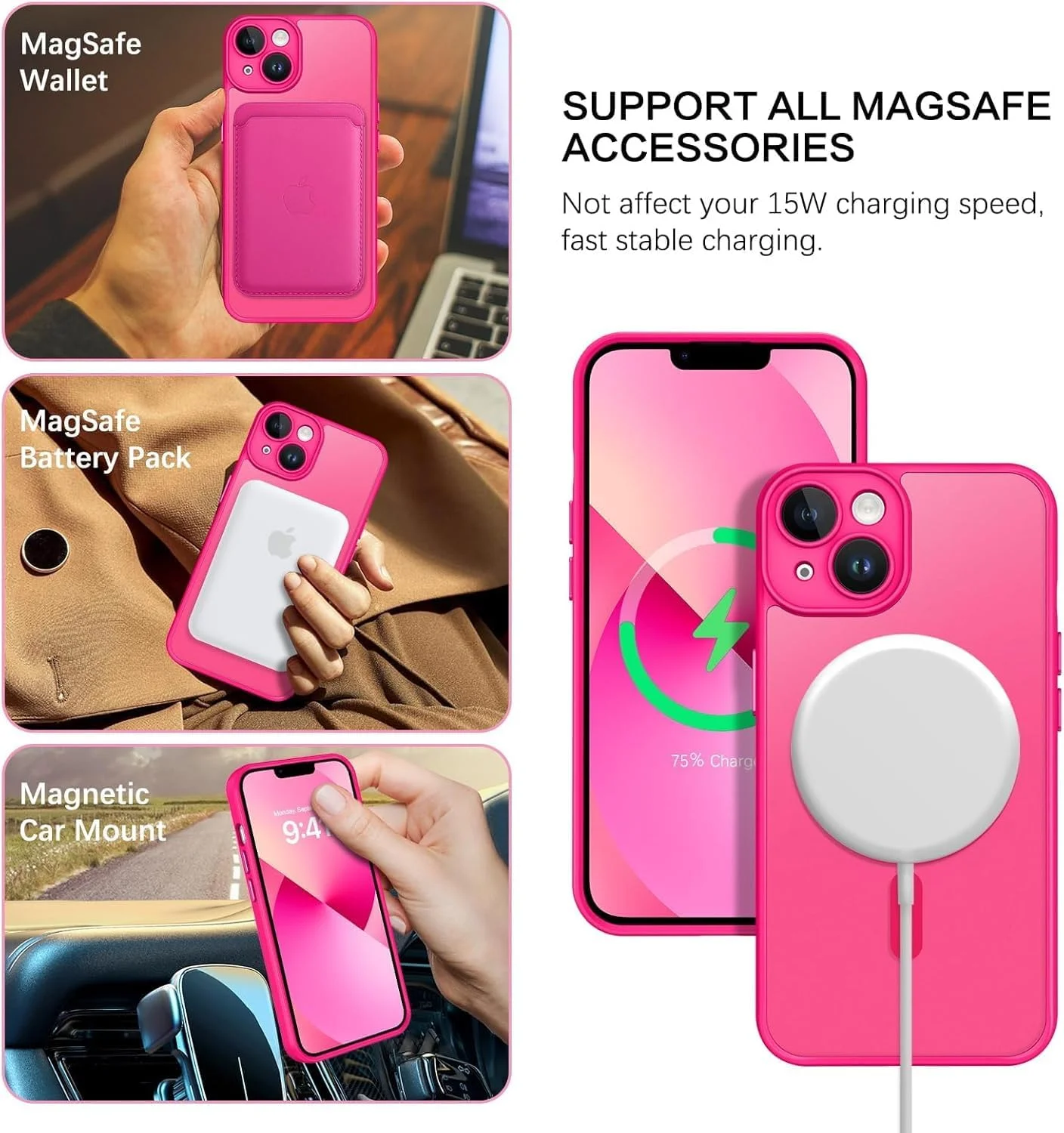 قاب محافظ مغناطیسی آیفون 13، طراحی مات روکش بسیار نازک، محافظت در برابر ضربه و سقوط، مناسب دختران، زنان، پسران، مردان، آیفون 13 6.1 اینچی (iPhone16، صورتی آتشین)