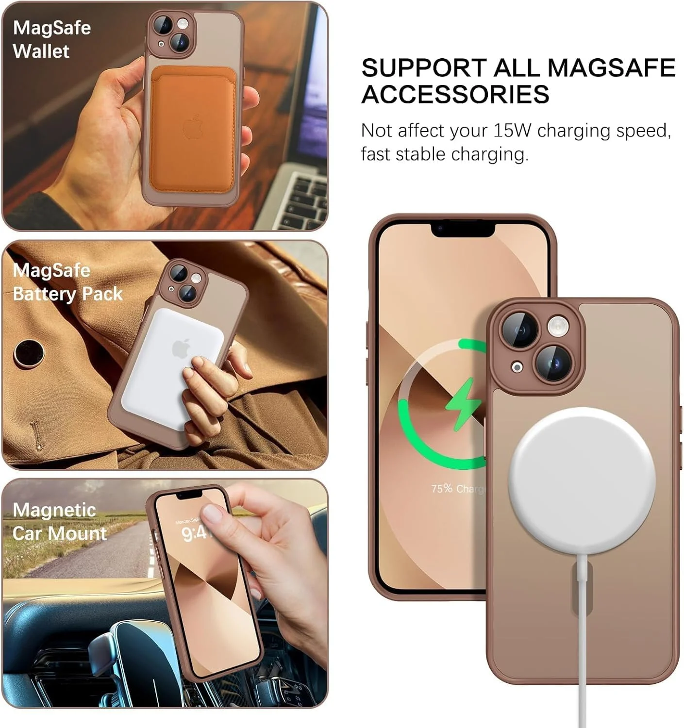 قاب محافظ مغناطیسی آیفون 13، طراحی مات روکش بسیار نازک، محافظت در برابر ضربه و سقوط، مناسب دختران، پسران، زنان و مردان، آیفون 13 6.1 اینچ (iPhone16 e، تیتانیوم صحرایی)