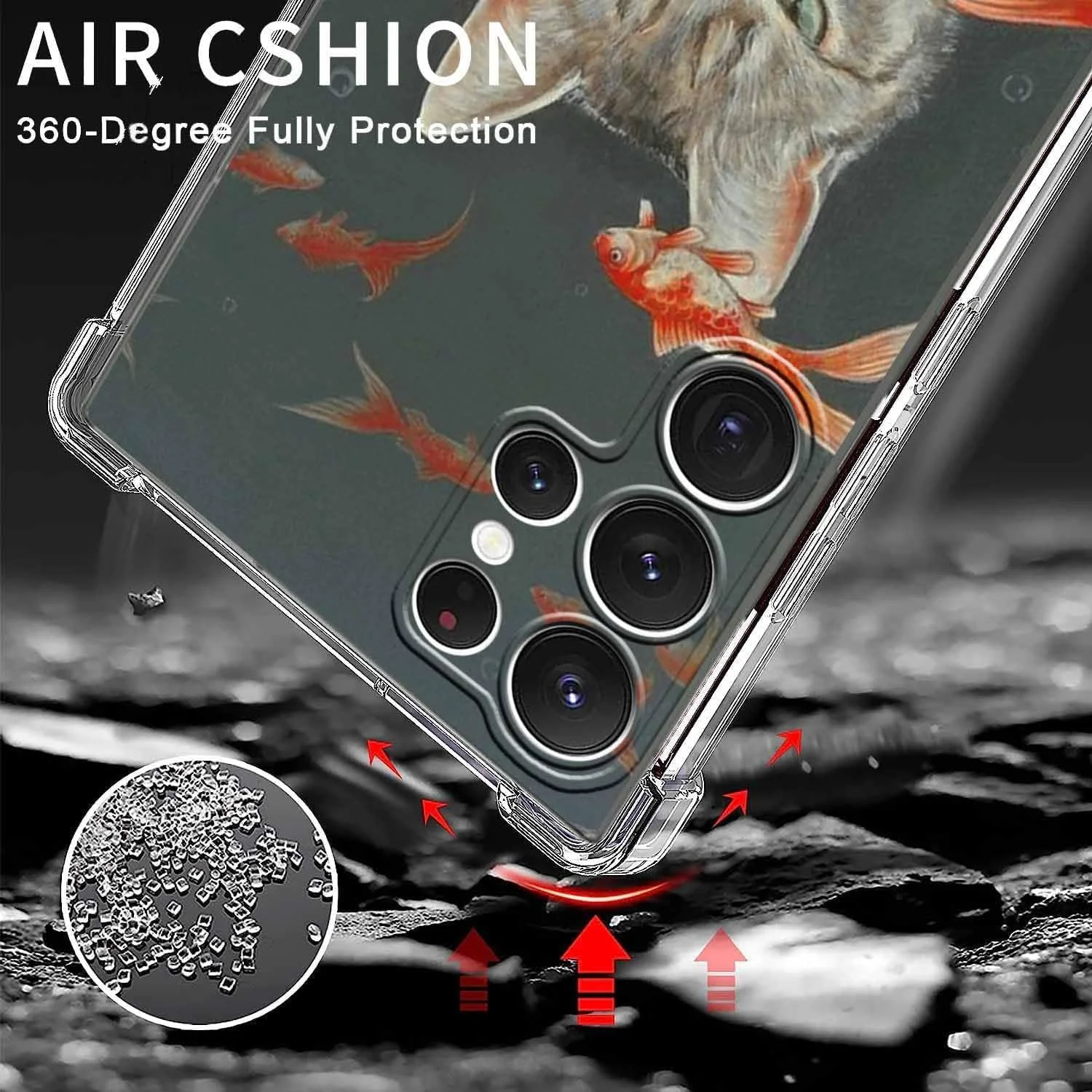 کاور گوشی گلکسی S24 Ultra با طرح گربه باحال، طرح گربه ناز و ماهی قرمز، کاور نرم و شفاف TPU، 6.8 اینچ (گربه، s24u)