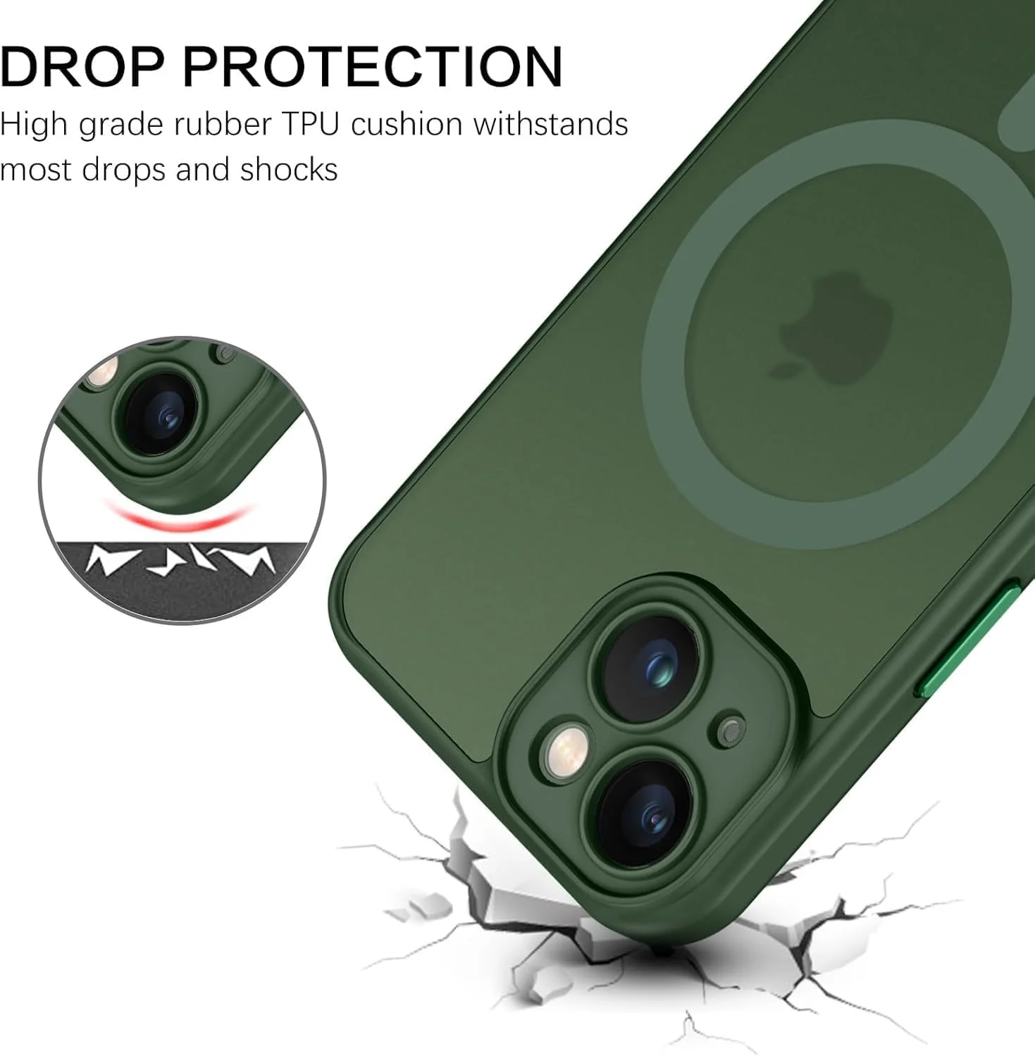 قاب محافظ مغناطیسی آیفون 13، طراحی مات روکش بسیار نازک، محافظت در برابر ضربه و سقوط، مناسب دختر، زن، پسر، مرد، آیفون 13 6.1 اینچ (iPhone16 e، سبز تیره)